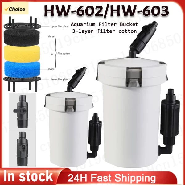 Aquarium Filter Bucket HW-602/HW-603 Fish Tank Quiet External Canister with Sponge Accessories Filtration System