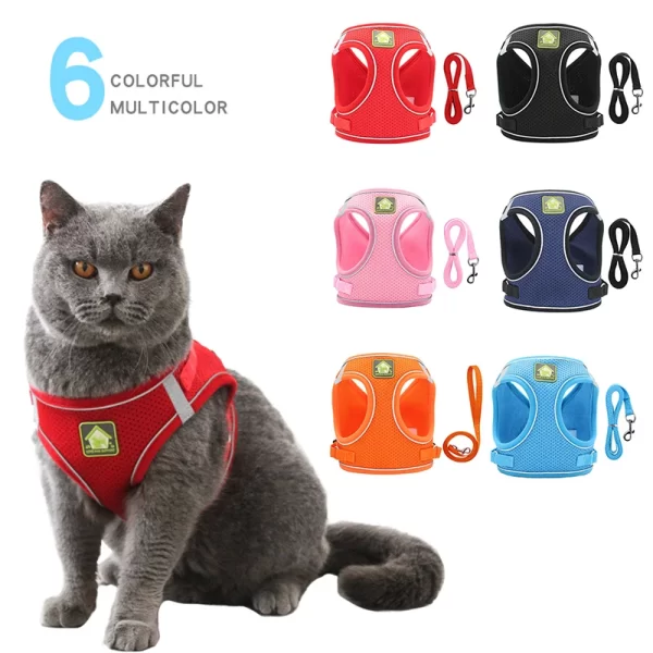 Reflective Pet Cat Harness Vest Leash Set Breathable Mesh Puppy Harnesses Adjustable Lead Leashes for Dogs Cats Supplies