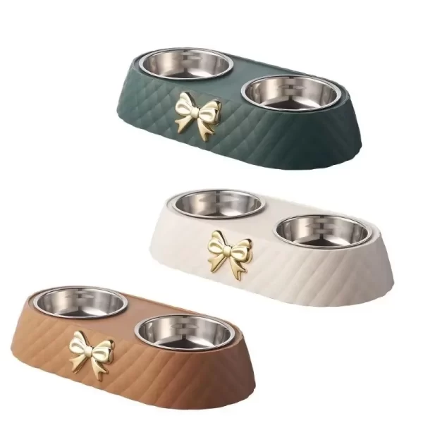 1PC Pet Pet Dog and Cat Food Bowls Bowtie Dog Food Drinking Double Bowl Pet Supplies - Image 6