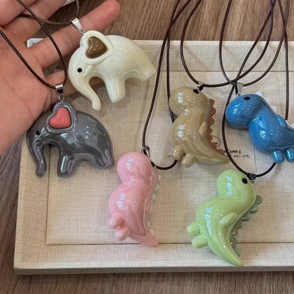 Sweet Cute Elephant Dinosaur Pendant Necklace for Women Men Fashion Long Rope Chain Necklace Vintage Y2K Jewelry Accessories - Image 2