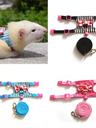 Pet Chest Strap Striped Hamster Rabbit Bow-knot Harness Vest Leash Traction Rope Ferrets Rats Chest Strap Small Pet Leashes