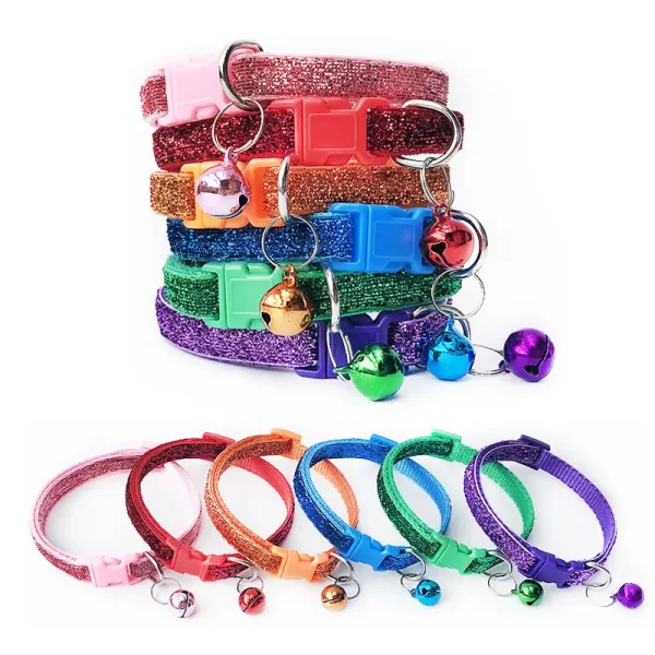 Sequin Pet Cat Collar With Bell Safety Buckle Small Dog Collar Adjustable Gato Necklace Puppy Kitten Collier Chain Quick Release - Image 2