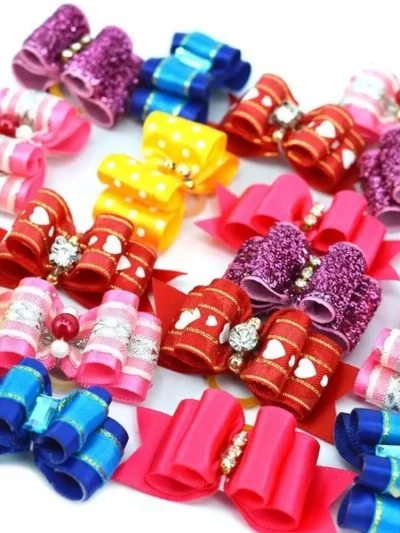 Pet Hair Clips Rhinestone with Rubber Band Hair Bows Puppy Grooming Accessories Small Dogs Products