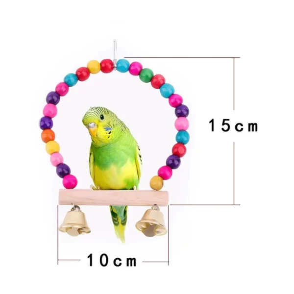 1Pc Wooden Bird Swings Toy with Hanging Bells for Cockatiels Parakeets Cage Accessories Birdcage Parrot Perch Hanging Swing - Image 4