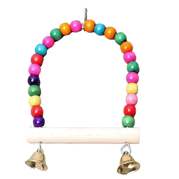 1Pc Wooden Bird Swings Toy with Hanging Bells for Cockatiels Parakeets Cage Accessories Birdcage Parrot Perch Hanging Swing - Image 3