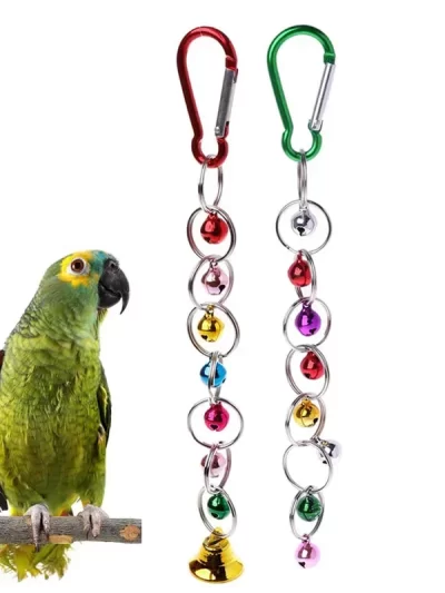 Parrot Bite Toy, Bird Ring, Bell, Hanging Swing, Chain, Parakeet, Chew Swings, Toy with Hanging Bells, Bird Accessories, 1Pc
