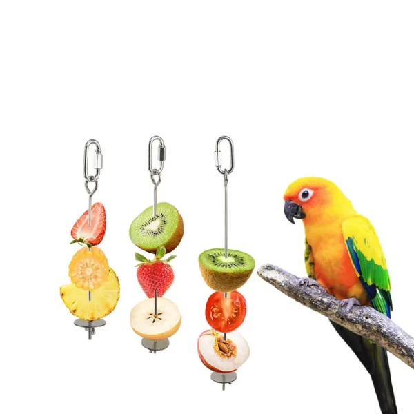 Bird Food Holder Support Stainless Steel Parrot Fruit Vegetable Feeder Stick Spear Meat Skewer Foraging Toys - Image 2