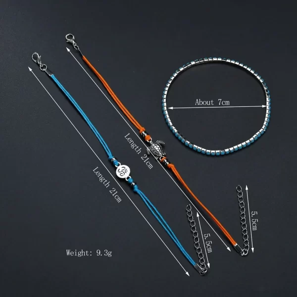 3pcs Animal Turtle Charm Anklet Sets For Women Waterproof Rope Chain Adjustable Ankle Bracelet Foot Jewelry Accessories - Image 2
