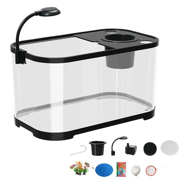 Small Aquarium Kit Betta Fish Tank for Beginners Desktop Beginner Aquarium Household Fish Bowl for Betta Tortoise Frog - Image 5