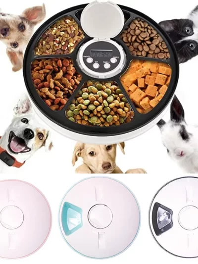 Pet Automatic Feeder Portion Control Digital Timer Detachable Dogs Cats Anti Slip 6 Meal Trays with Voice Recorder Dry Wet Food