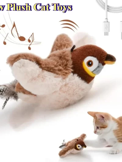 Hot Cat Interactive Toys Catnip Electric Pat Bird (with Catnip) Dog Cats Touch-Activated Squeaky Plush Toy Pet USB Rechargeable