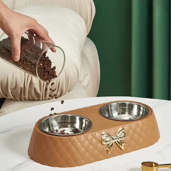 1PC Pet Pet Dog and Cat Food Bowls Bowtie Dog Food Drinking Double Bowl Pet Supplies - Image 4