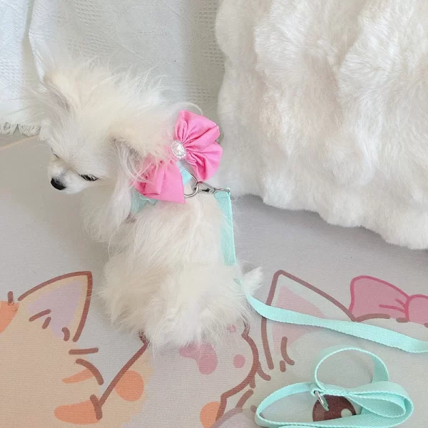 Green Pet Dog Harness Leash 2 Set Fashion Korean Pink Bow Teddy Collar Dog Walking Rope Chain For Small Medium Pet Dog Harness - Image 5