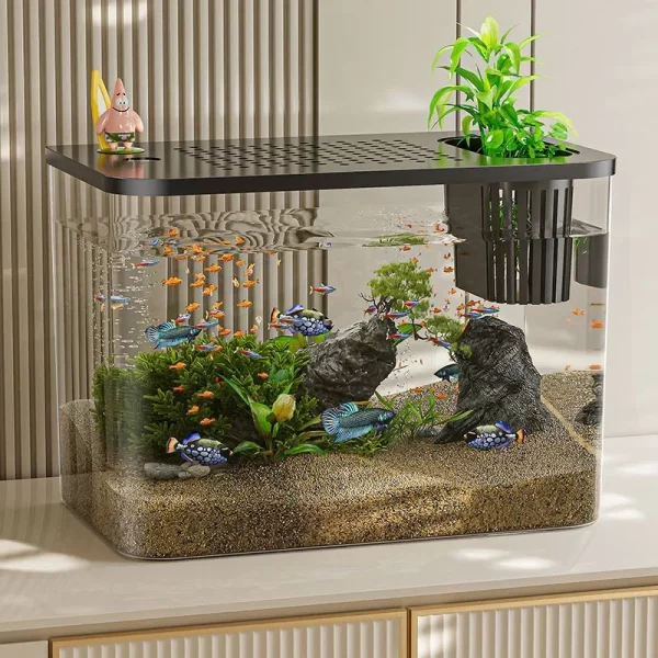 PET+ABS Fish Tank New Transparent with Lid Aquarium Drop Resistant Hydroponic Tank Turtle Tank Home  Lazy Fish Tank - Image 2