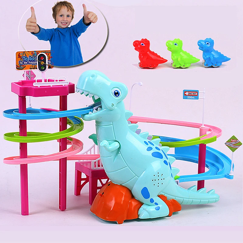 Dinosaur Paradise Suit Pig Toys Climbing Stairs Track Peggy Slide Electric Assembly With Music Colorful - Image 2