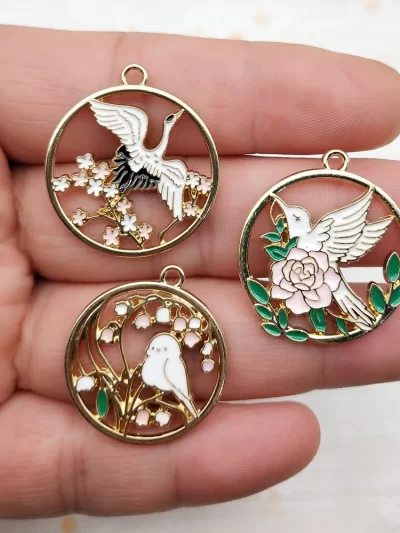 10pcs Flower Bird Charm Jewelry Accessories Enamel Earring Phone Keychain Bracelet Pendant Diy Making Alloy Metal Gold Plated
