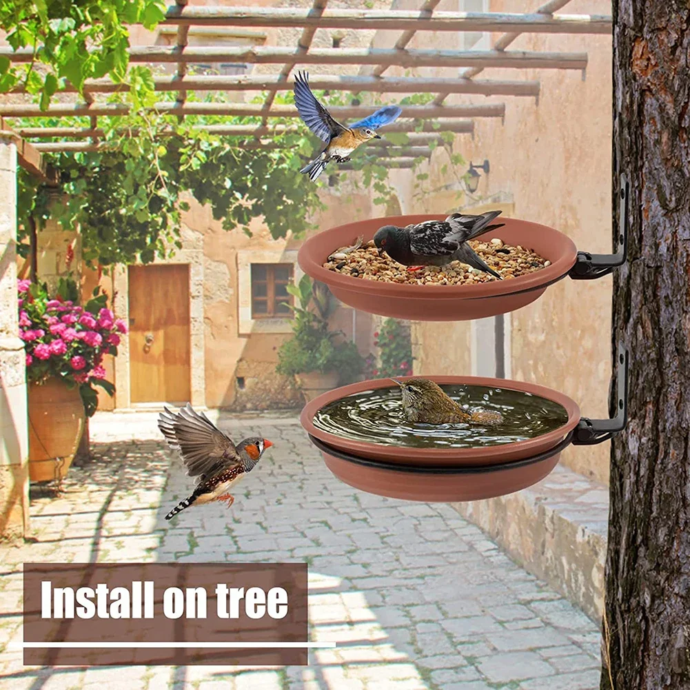 2 layer Bird Feeding Trays Wall Hanging Tree Mounted Bird Bath Spa Foldable Multifunctional Feeders for Garden Balcony Railing - Image 4
