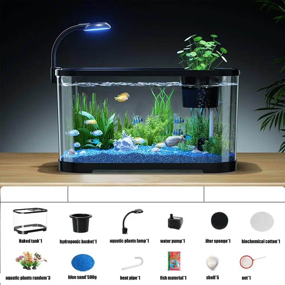 Small Aquarium Kit Betta Fish Tank for Beginners Desktop Beginner Aquarium Household Fish Bowl for Betta Tortoise Frog - Image 13