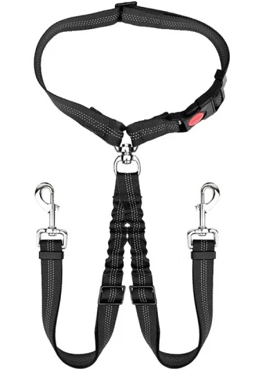 Double-headed Dog Safety Belt Pet Car Headrest Restraint Device Safety Belt Adjustable Tension Split-type Connection Safety Belt