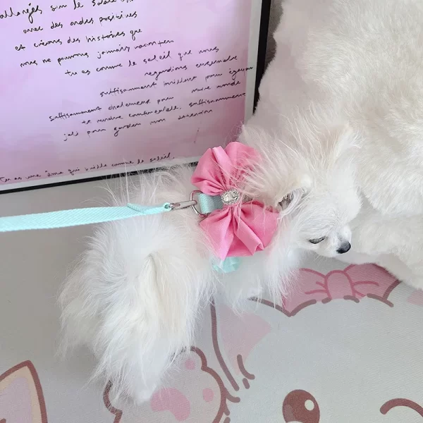 Green Pet Dog Harness Leash 2 Set Fashion Korean Pink Bow Teddy Collar Dog Walking Rope Chain For Small Medium Pet Dog Harness - Image 4