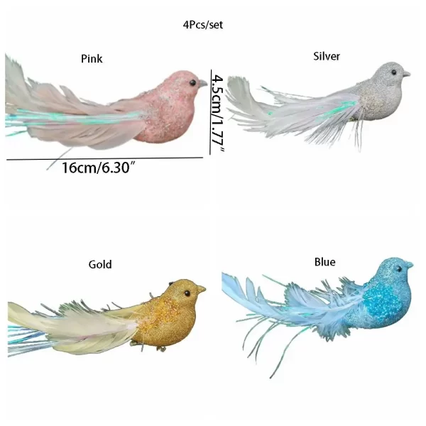 4 Pcs Cute With Clip Christmas Feather Bird Sparkling Vivid Simulation Bird Handmade Colorful Bird Ornaments Xmas Tree Decor - Image 6