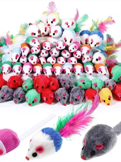 Rattle Cat Mouse Toys Also Prefilled Catnip Faux Fur Cat Mice Toys Interactive Cat Game Catnip Toys for Indoor Cats Play Fetch