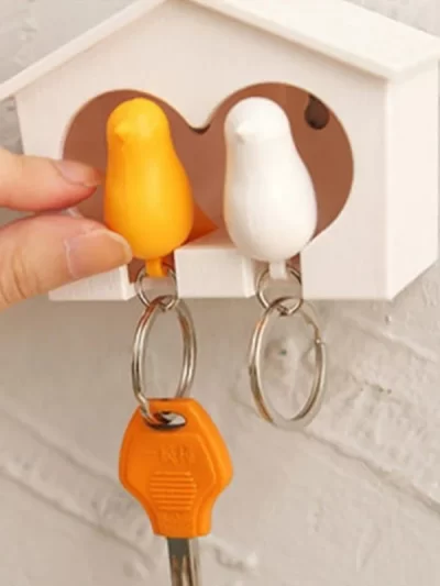 Bird Couple Key Holder Whistle House Keychain Hanger Wall Mount Key Ring Holder Key Storage Rack Shared Keychains Home Decor