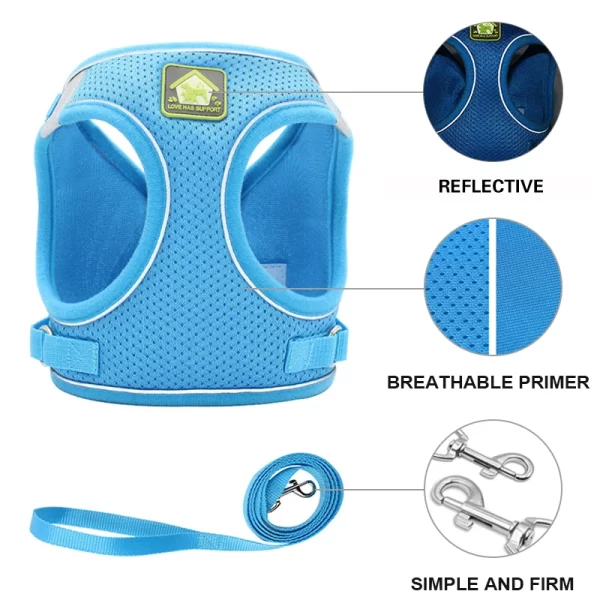 Reflective Pet Cat Harness Vest Leash Set Breathable Mesh Puppy Harnesses Adjustable Lead Leashes for Dogs Cats Supplies - Image 3
