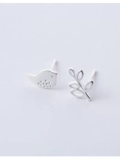 Real 100% 925 Sterling Silver bird branches Stud Earrings for Women Girls Fashion sterling-silver-jewelry brincos brinco