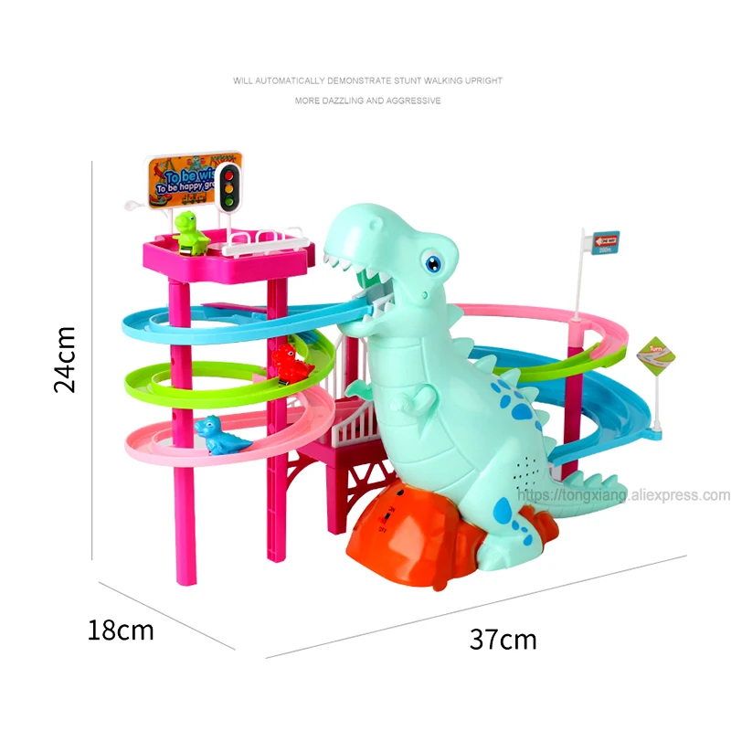 Dinosaur Paradise Suit Pig Toys Climbing Stairs Track Peggy Slide Electric Assembly With Music Colorful - Image 5