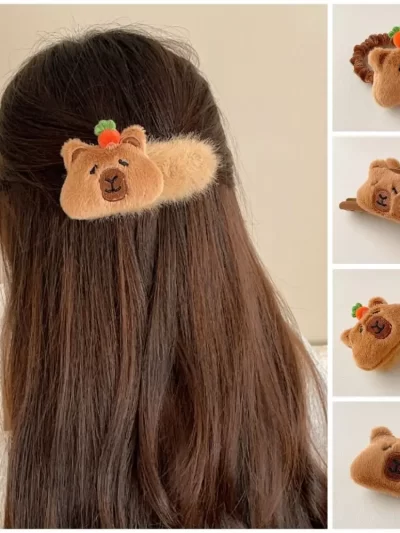 Hair Accessories Flocking Capybara Hair Ring Funny Sweet Plush Claw Clip Alloy Animal Barrettes Kids