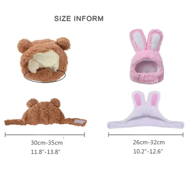 Cute Bear Rabbit Hooded Pet Cat Dog Accessories Cosplay Cat Hat Winter Lovely New Year Puppy Headgear Soft Velvet Pets Supplies - Image 2