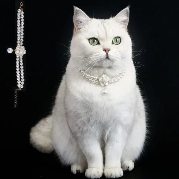 Pet Accessories Double Layer Pearl Pet Necklace Sweet Flower Pendant Cat Neck Chain Adjustable Pet Pearl Collar For Cats Puppy - Image 5