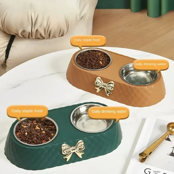 1PC Pet Pet Dog and Cat Food Bowls Bowtie Dog Food Drinking Double Bowl Pet Supplies - Image 5