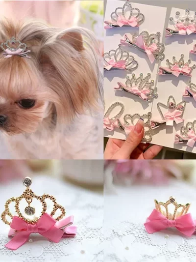 Dog Accessories Pet Grooming for Puppy Cat Dog Hair Clip Crown Bow Pet Hairpins Dog Multicolor Cat Headwear Pet Accessories