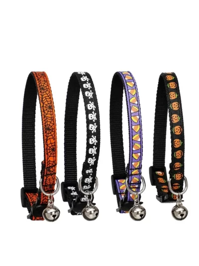 New Cat Dogs Collars Halloween Costume Cat Dog Collar Popular Pet Accessories Pumpkin Skull Cat Collar Spider Funny Dog Collar