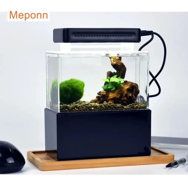 1.5L Mini Betta Fish Tank Aquarium Desktop Decorations Marine Aquaponic Fishes Bowl With Water Fliter USB Air Pump LED Light - Image 2