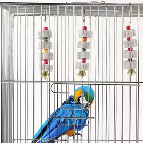 Bird Cage Toy Mineral Molar Stone Chewing Toy Flower Shape Hanging Type with Bells Sounding Toy for Parrot Bird Accessories - Image 2