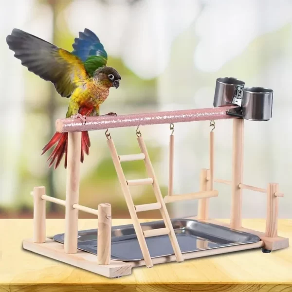1Pc Pet Bird Toy Activity Center Birdcage Stands with Bird Perch Ladder Hammock Feeder Playground for Cockatiel Parrot - Image 2