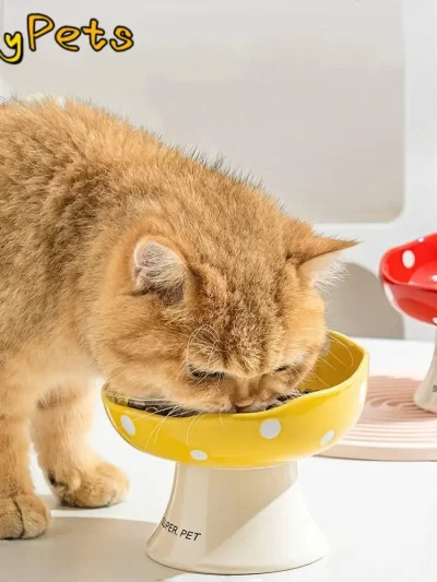 Ceramic Mushroom Cat Bowl Cute Slanted Mouth Dog Food Feeding Basin Creative Multi-use Pet High Foot Bowl Kitten Puppy
