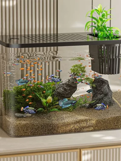 Durable Transparent Fish Tank with Lid Drop Resistant Turtle Tank Small Hydroponic Fish Bowls For Home Decorative