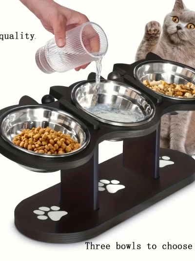 Adjustable 15 Degree Tilted Raised Cat Bowl, Raised Dog Food Bowl with 3 Stainless Steel Stands-Easy to Assemble, Easy to Clean