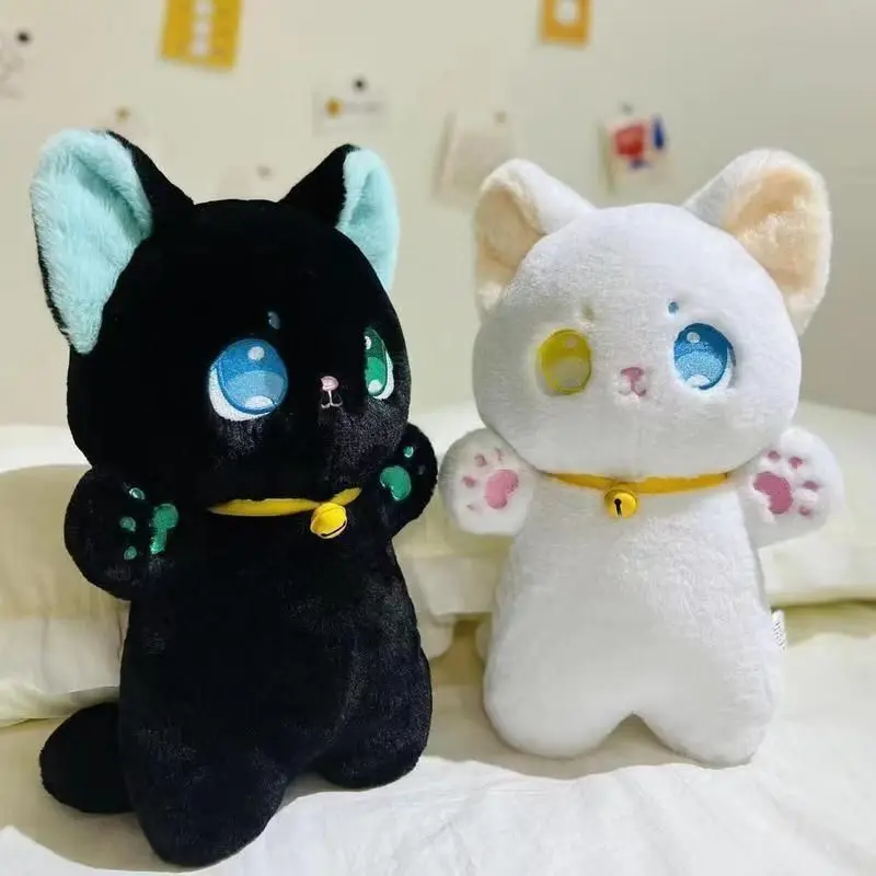 25cm Black and White Cat Plush Toy Grab Stuffed Animal Patung Dolls Children's Toys
