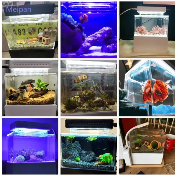 1.5L Mini Betta Fish Tank Aquarium Desktop Decorations Marine Aquaponic Fishes Bowl With Water Fliter USB Air Pump LED Light - Image 6