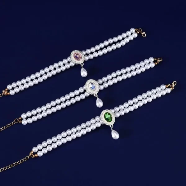 Pet Accessories Double Layer Pearl Pet Necklace Sweet Flower Pendant Cat Neck Chain Adjustable Pet Pearl Collar For Cats Puppy - Image 4