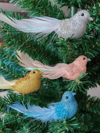 4 Pcs Cute With Clip Christmas Feather Bird Sparkling Vivid Simulation Bird Handmade Colorful Bird Ornaments Xmas Tree Decor