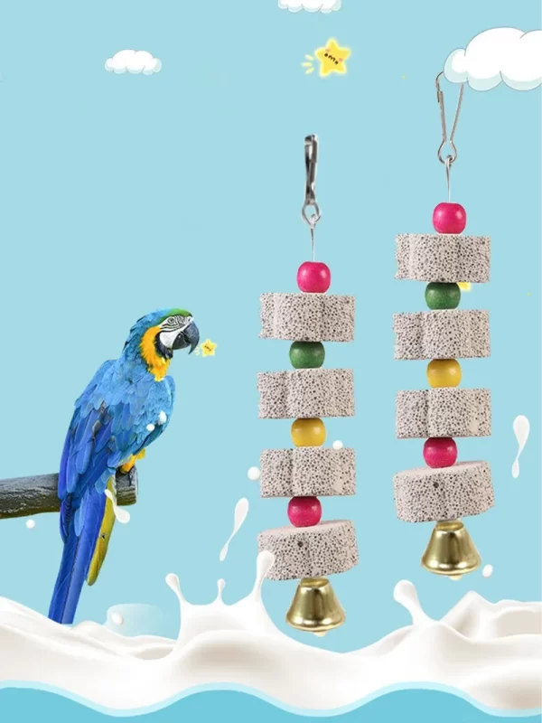 Bird Cage Toy Mineral Molar Stone Chewing Toy Flower Shape Hanging Type with Bells Sounding Toy for Parrot Bird Accessories - Image 15