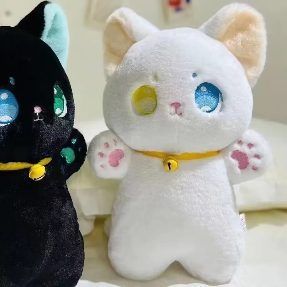 25cm Black and White Cat Plush Toy Grab Stuffed Animal Patung Dolls Children's Toys - Image 2