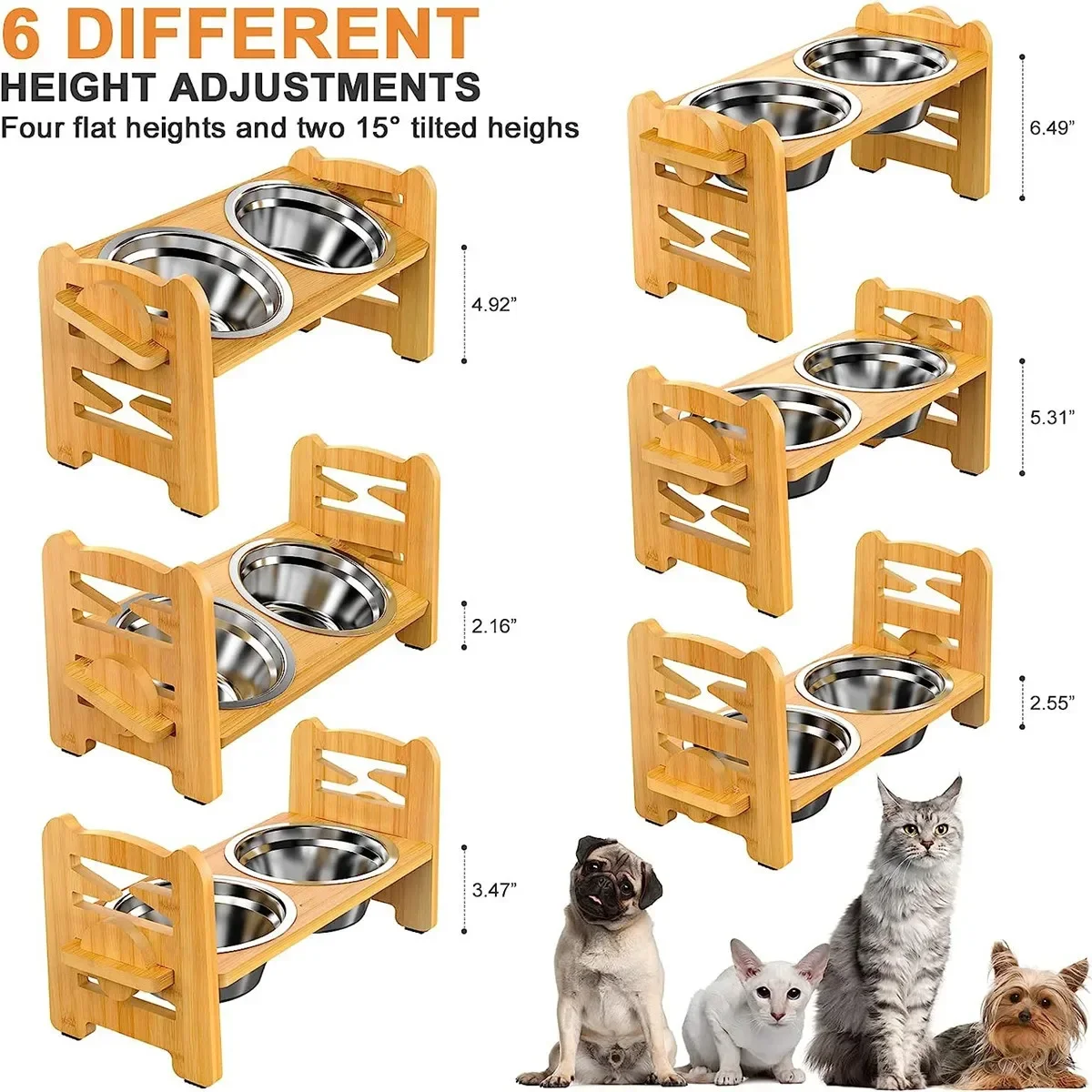 Elevated Dog Bowls for Dogs and Cats,Cat Food Bowl, Raised Cat Bowl, Cat Bowls Elevated, Dog and Cat Food and Water Bowl(Bamboo) - Image 2