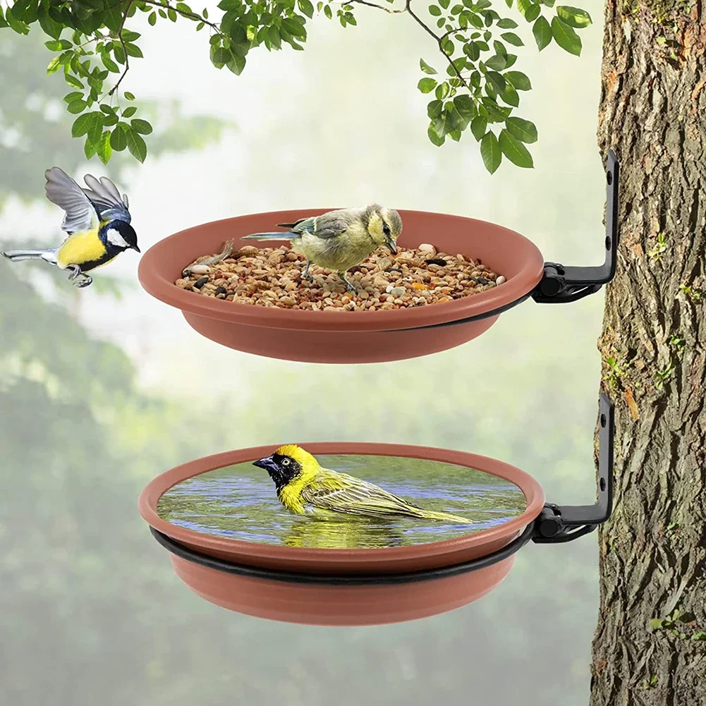 2 layer Bird Feeding Trays Wall Hanging Tree Mounted Bird Bath Spa Foldable Multifunctional Feeders for Garden Balcony Railing - Image 2